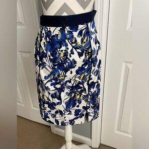 Rafaella skirt, size 10, floral print, blue/white/black/yellow